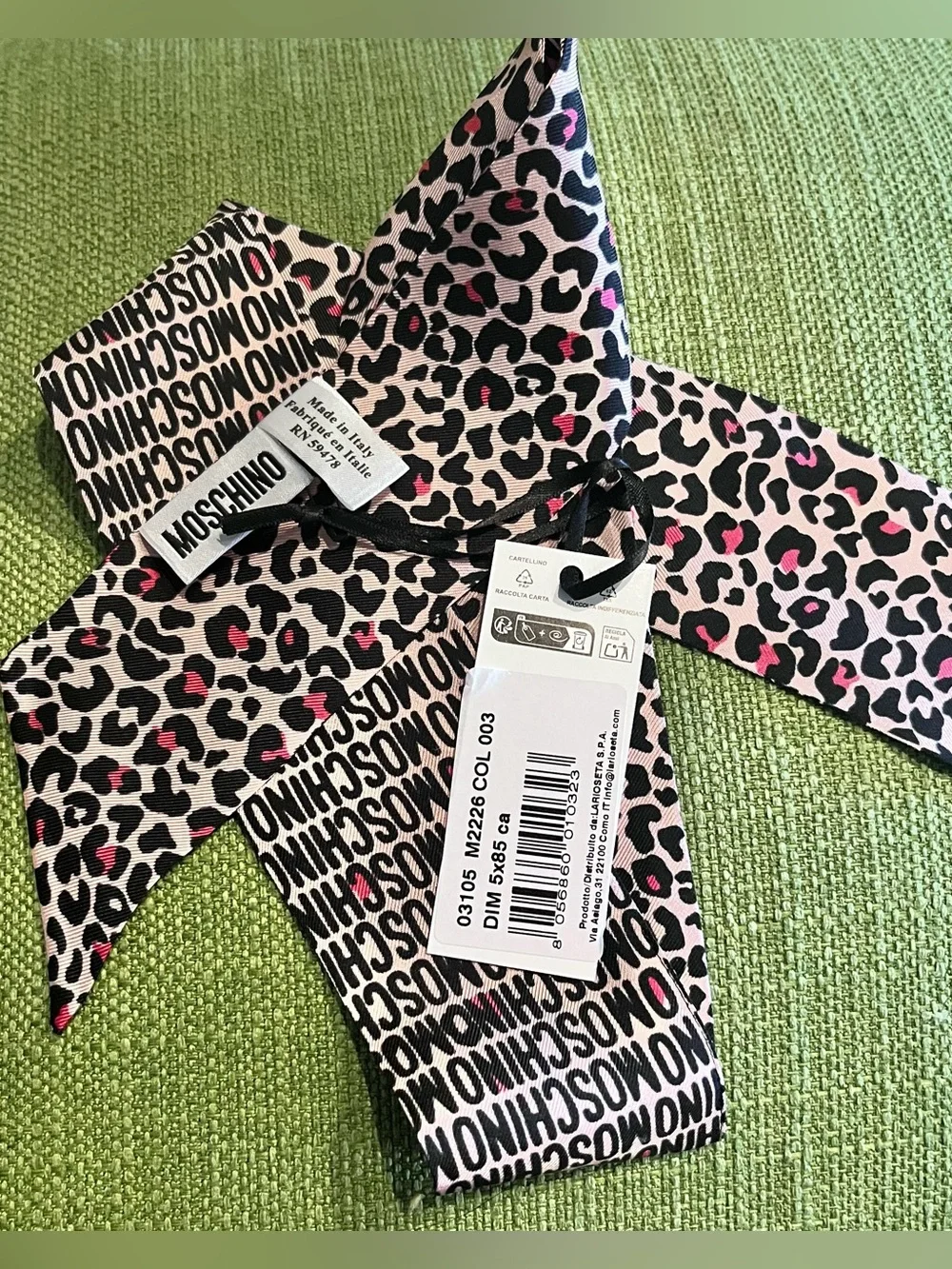 MOSCHINO 100% Silk Leopard Scarf Made in Italy